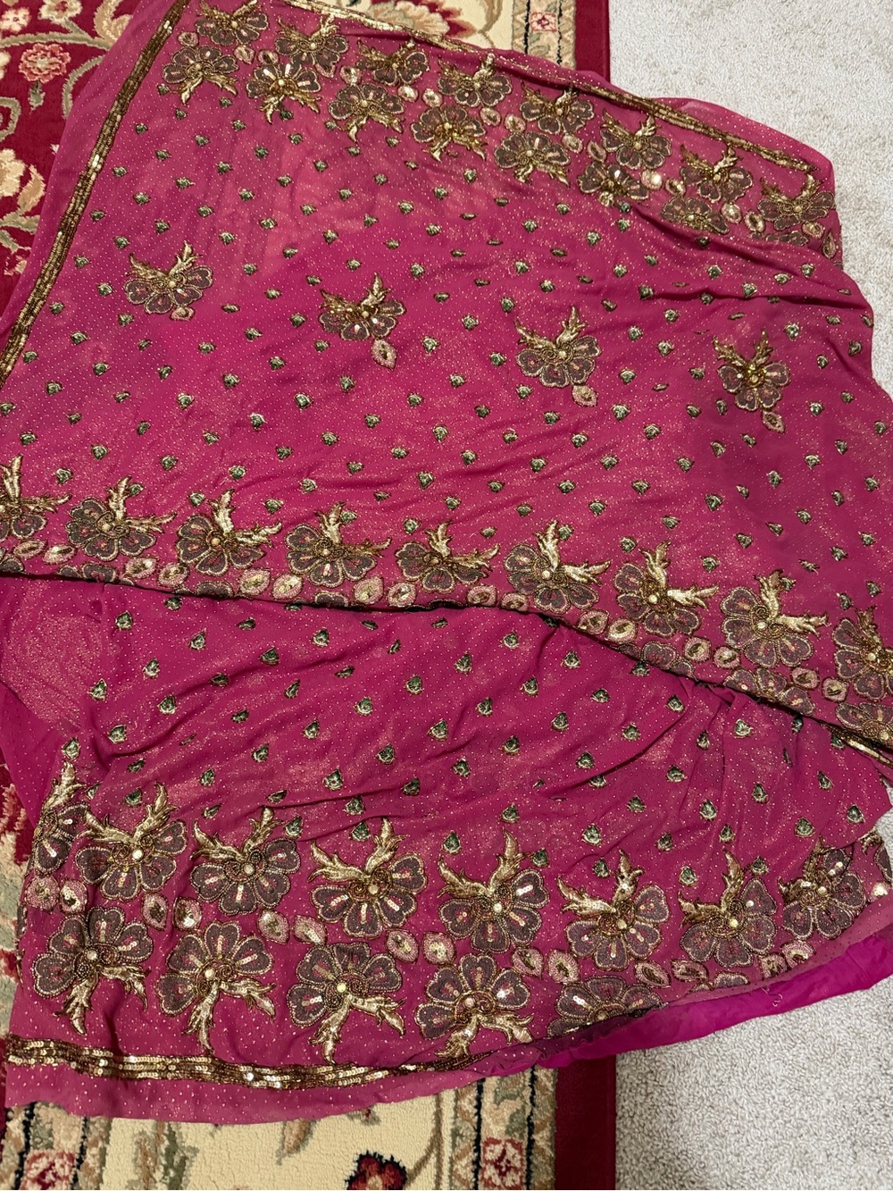 Elegant Magenta Women’s Saree with Gold Embroidery